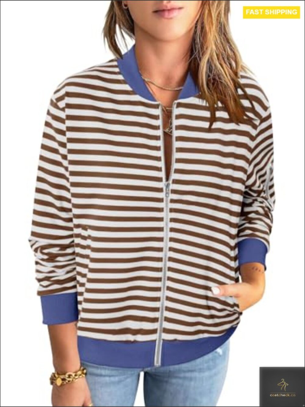 Women Windproof Zip Up Jacket Lightweight Long Sleeve Casual Coat with Pockets - Picture 2 of 7